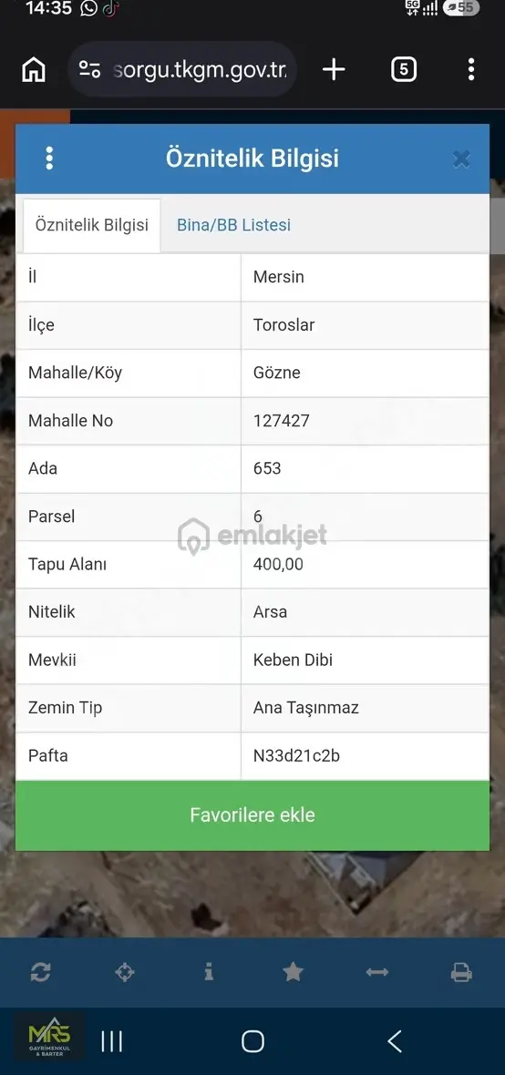Mrs'den 3 Kat İmarlı 400m2 Gözne'de Arsa