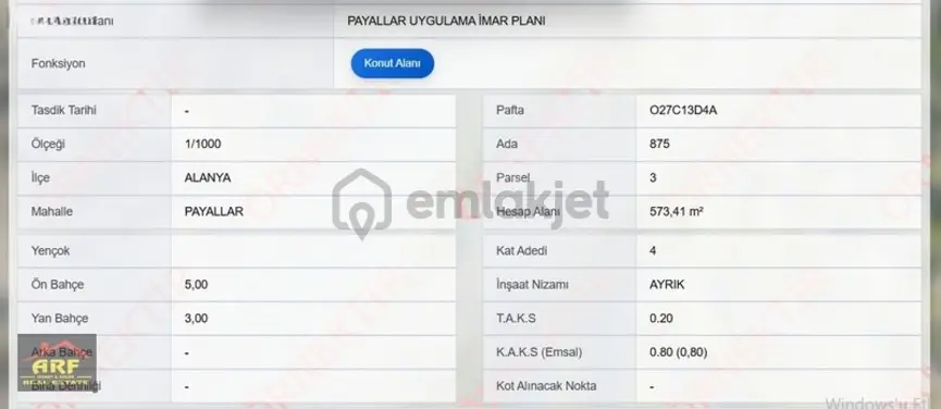 Payallar'da 4 Kat İmarlı, Park Cepheli 573 M² Satılık Arsa! - 5