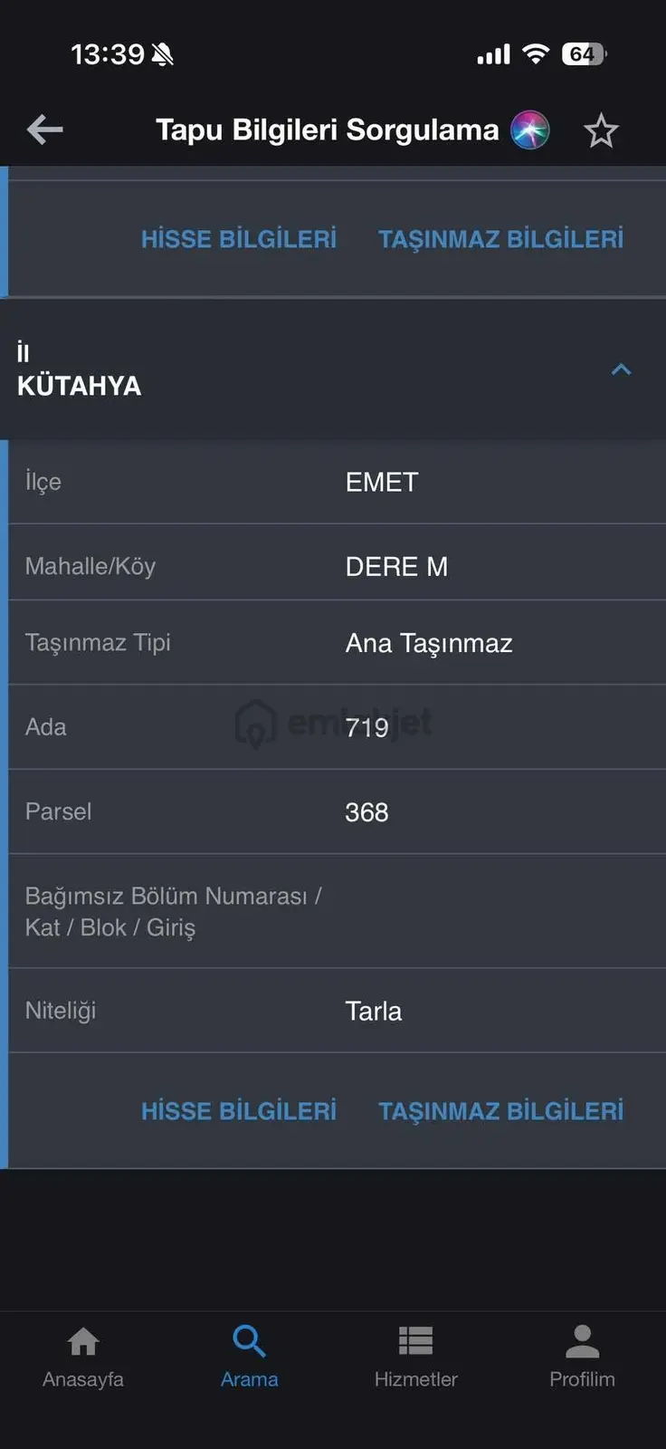 Kütahya Emet Dere Mahallesinde Satılık Arsa