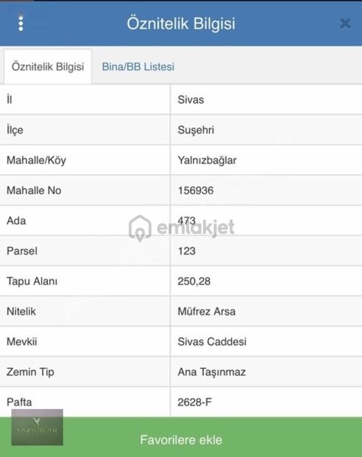 Suşehrinde Gelişen Bölgede Satılık 250 M² Arsa - 2