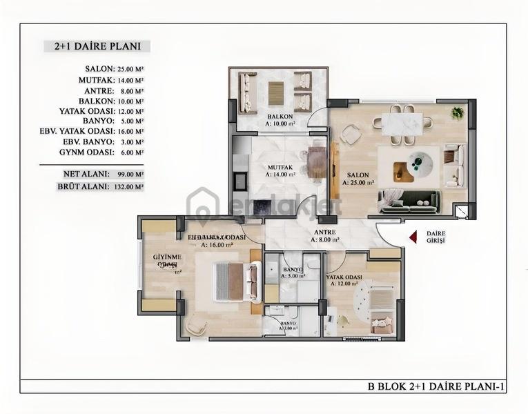 Cadde Üzeri Lüks Sitede 2+1 Net 99m² Giyinme Odalı Ebeveyn Banyo - 14