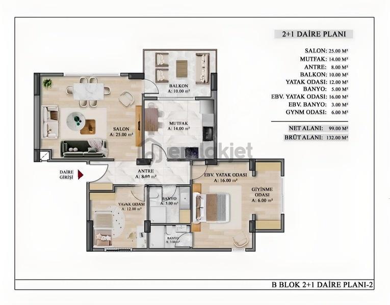 Cadde Üzeri Lüks Sitede 2+1 Net 99m² Giyinme Odalı Ebeveyn Banyo - 15