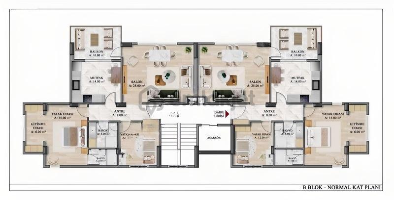 Cadde Üzeri Lüks Sitede 2+1 Net 99m² Giyinme Odalı Ebeveyn Banyo - 13