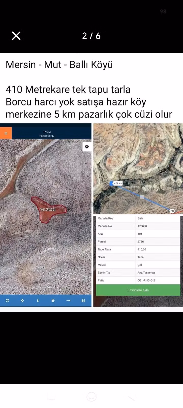 Aydın'dan Mut Ballı Köyün' De 410 M² Acil Satılık Tarla - 6