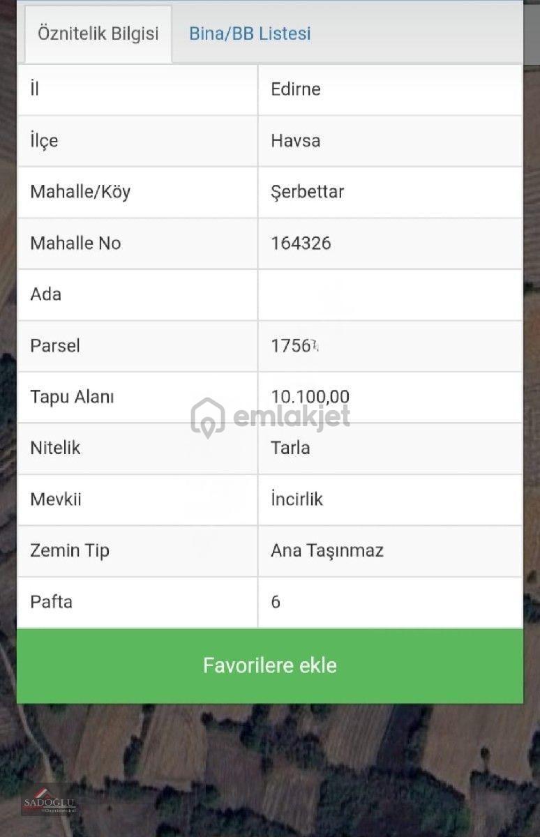 Havsa Şerbettar'da 10.100 M2 Satılık