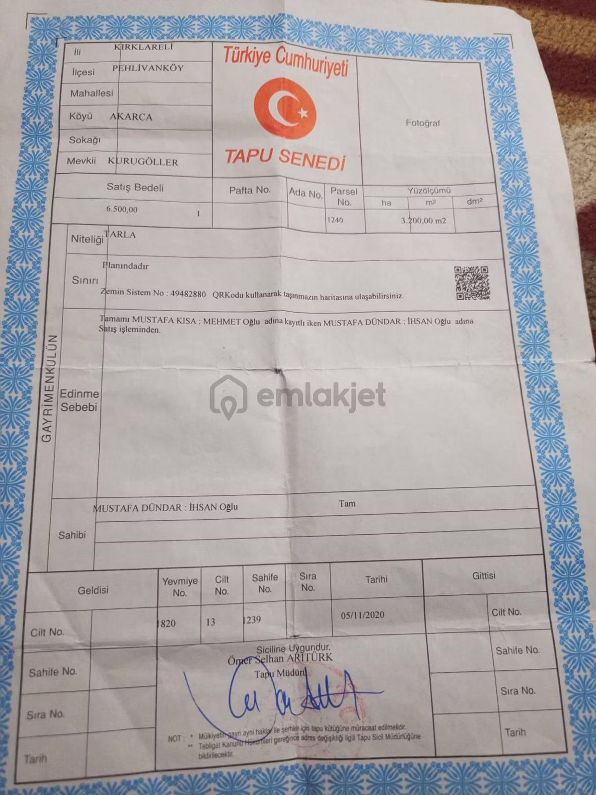 Sahibinden Uzunköprü Danişment Köyü'nde Satılık 3.200 M² Tarla
