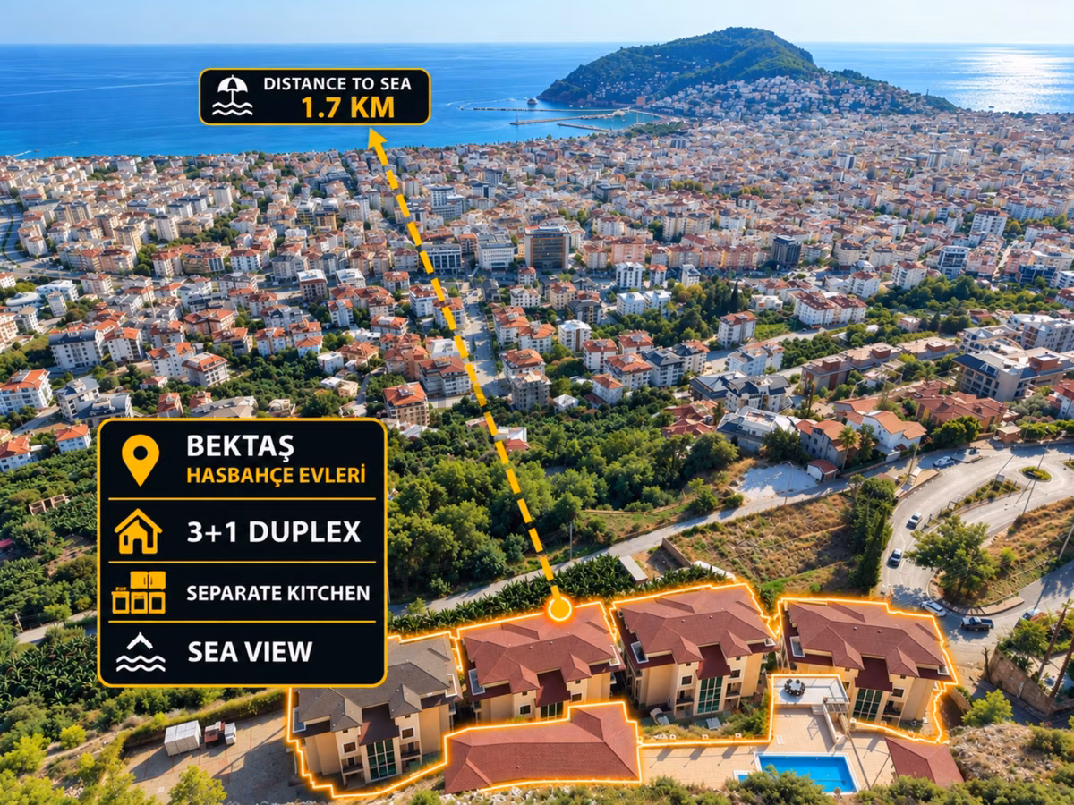 Alanya Bektaş'ta Ful Deniz Manzaralı Vatandaşlığa Uygun 3+1 Daire