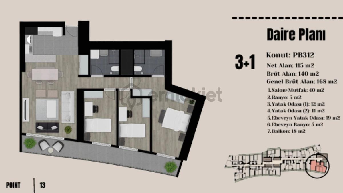 Point Residence | Satılık | Deniz Cephe | 3+1 Daire - 2