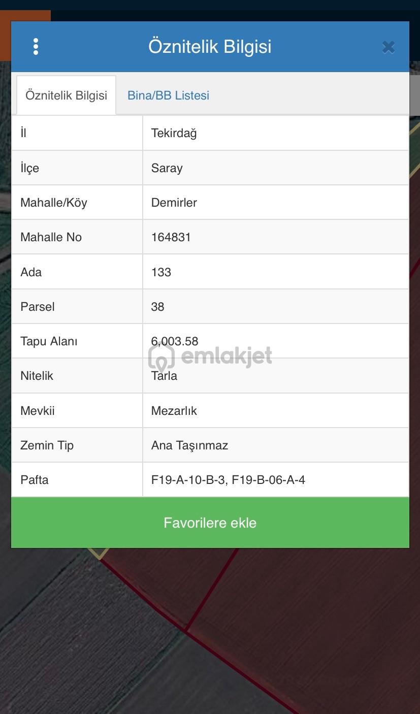 Tekirdağ Saray Demirler’de Satılık İki Parsel Tarla - 2