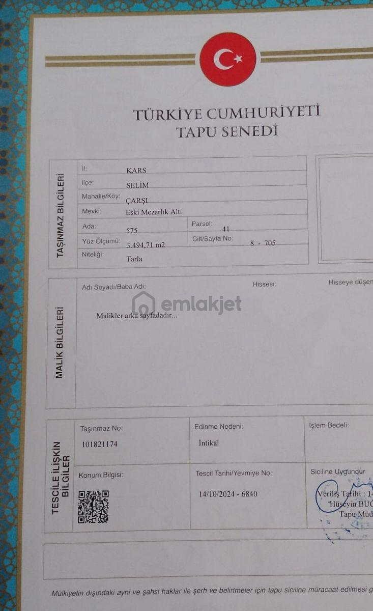 Nova Kars Emlak Tan Yatırımlık Arsa