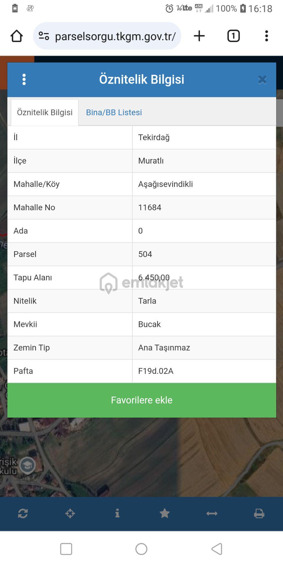 Sahibinden Aşağı Sevindikli Satılık Tarla