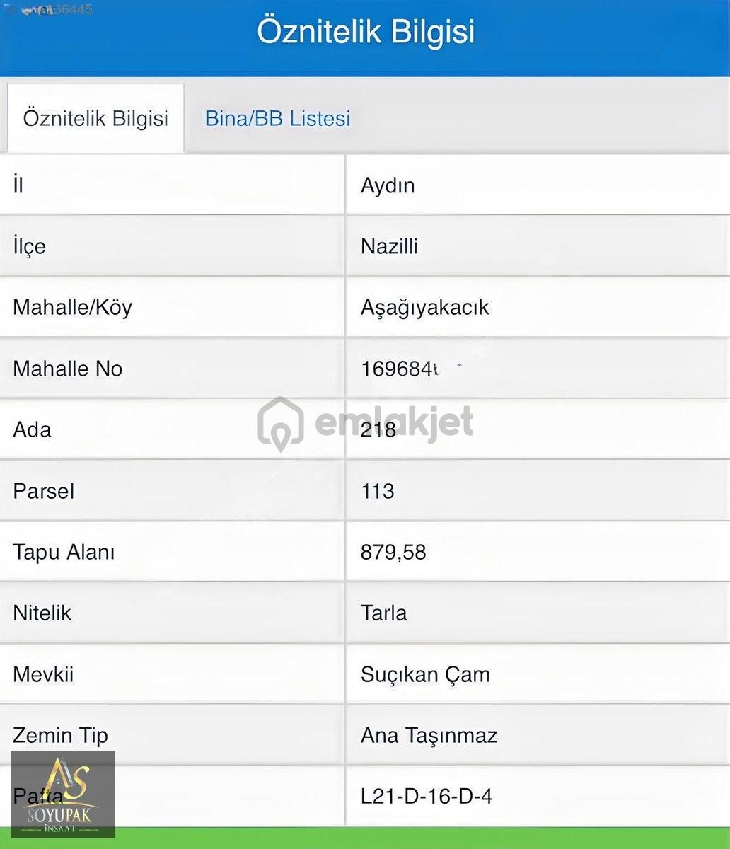 Aydın Nazilli Aşağıyakacık 218 Ada 113 Par 879m2 Tarla - 5