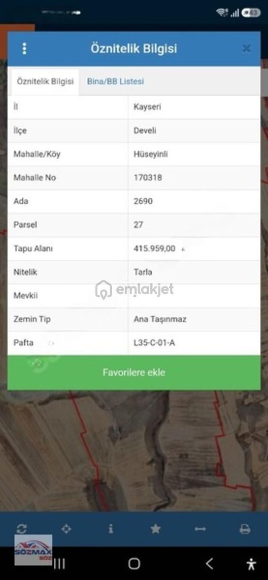 Tek Tapu Develi Hüseyinli Satılık 416 Dönüm Tarla - 2
