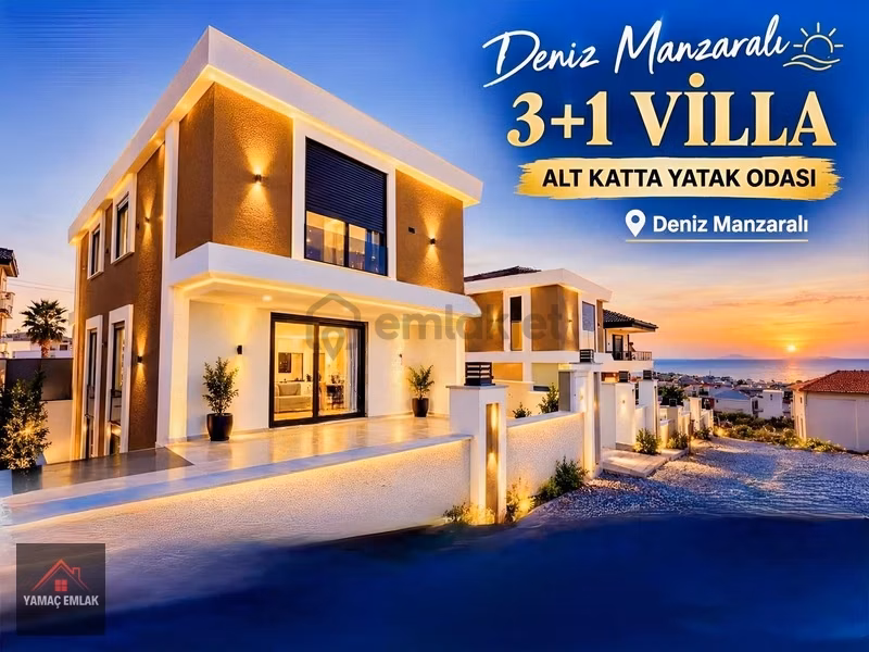 Didim'de Satılık Deniz Manzaralı Alt Kat Yatak Odalı Villa