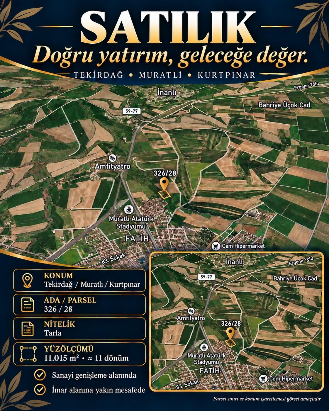 Tekirdağ Muratlıda 11.015 M2 Takasa Açık Tarla