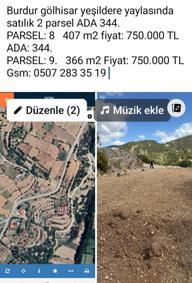Burdur Gölhisar Yeşilderede Satılık 2 Parsel Burdur Gölhisar Yeşilderede Satılık 2 Parsel