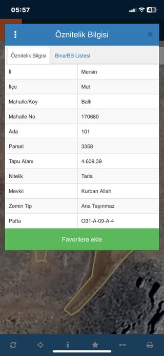 Mersin Mut Ballı Köyü Satlık Tarla