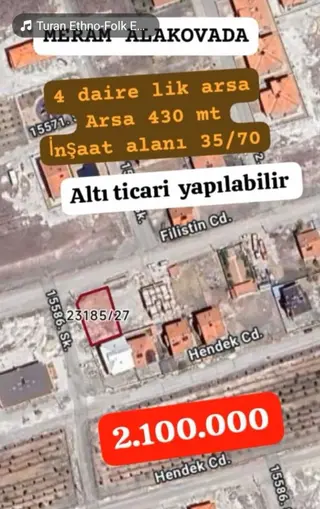 Konya Alakova Mah. 430 M2 Satılık Konut İmarlı Arsa