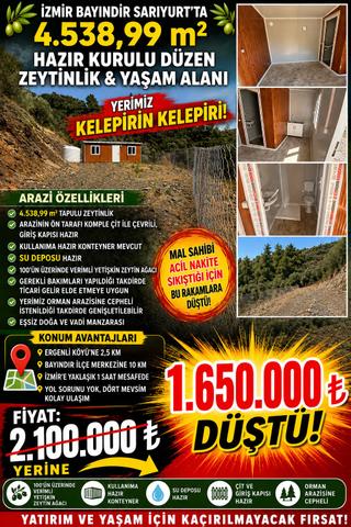 Acil Nakit İhtiyacından Satılık - İzmir Bayındır Sarıyurt’ta 4.540 M2 Hazır Kurulu Düzen