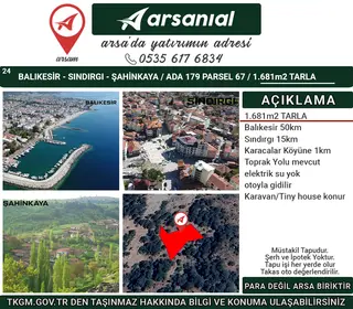 Balıkesir Sındırgı Şahinkaya Satılık 1681m2 Tarla