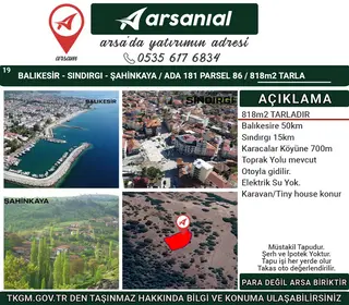 Balıkesir Sındırgı Şahinkaya Satılık 818m2 Tarla
