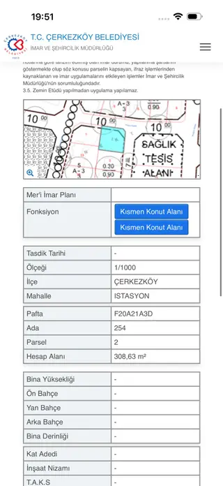 Sahibinden Çerkezköy İstasyon Mahallesinde Köşe Başı 308 Metre Arsadan 115 Metre Hissem Satılıktıır