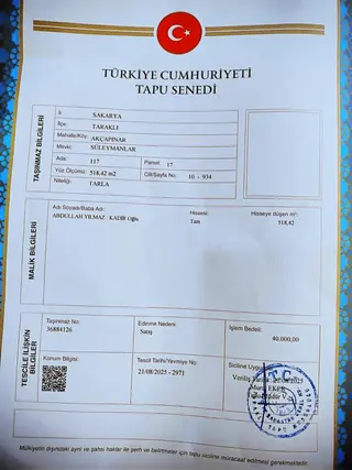 Sakarya Taraklı Akçapınarda Yatırmılık