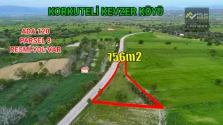 Korkuteli Kevzer De Satılık 756m2 Tarla Asfalt Yola Cephe
