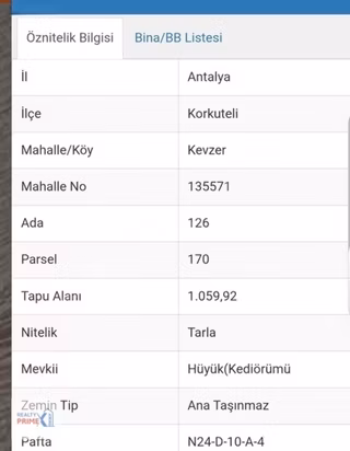 Korkuteli Kevzer Mah.1.059m2 Satılık Tarla