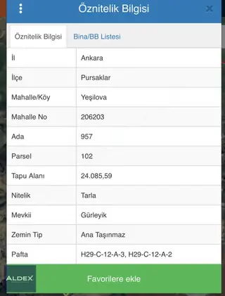 10.035 M2 Pursaklar Yeşilovada Satılık Tarla