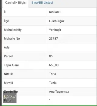 Lüleburgaz Yenitaşlı'da Satılık Tek Tapu 650m² Tarla Lüleburgaz Yenitaşlı'da Satılık Tek Tapu 650m² Tarla