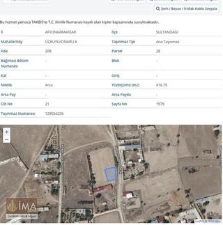 Afyon Sultandağı Üçkuyu Çınarlı Da 416 Metre Satılık Arsa