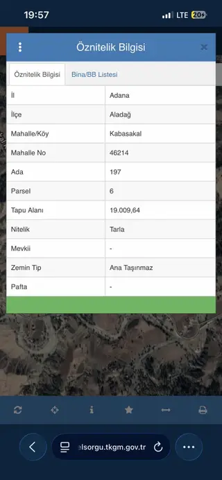Adana Aladağ Kabasakal Köyü Tek Tapu Tarla