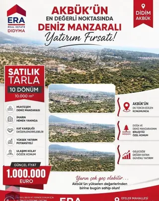 Didim Akbük Satılık 10 Dönüm Deniz Manzaralı Tarla