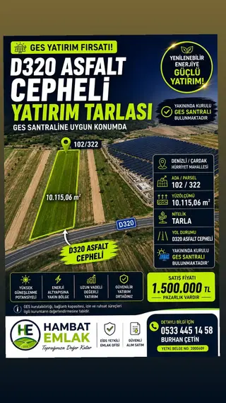 Denizli / Çardak / Hürriyet Mahallesiada/parsel: 102 / 322yüzölçümü: 10.115,06 M²