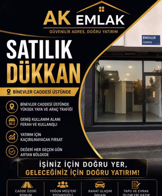 Ak Emlak Dan Bin Evler Caddesinde Satılık Geniş Dükkan