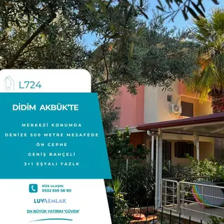 Didim Akbük'te Tam Merkezde Denize 500 Metre 3+1 Full Eşyalı Geniş Bahçeli Ev