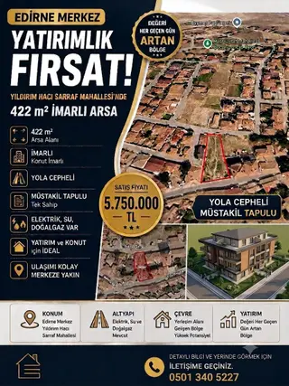 Sahibinden Edirne Merkezde Yatırımlık İmarlı Arsa