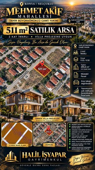 Mehmet Akif Mah’de 511 M2 Satılık 2 Kata İmarlı Villa Projesine Uygun Satılık Fırsat Arsa