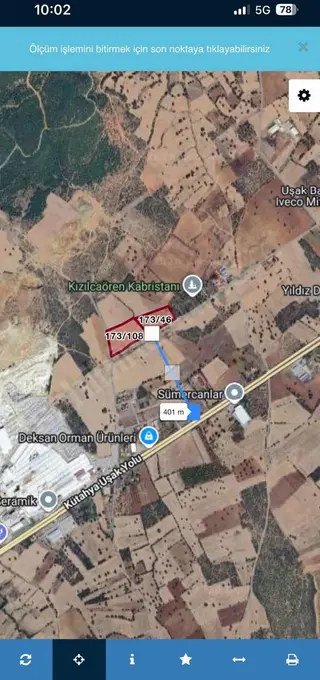 Banaz Kızılcaörende 28725 M2 Sanayi Yatırıma Uygun Arazi
