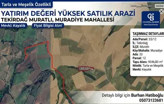 Tekirdağ Muratlı Muradiye Mahallesi Yatırım Değeri Yüksek Arazi