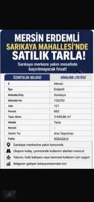 Sarıkaya 2640m2 Müstakil Tapulu