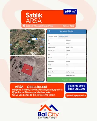 Balcity - Karesi'de Köşe Parsel 2 Kat İmarlı 700 M2 Arsa