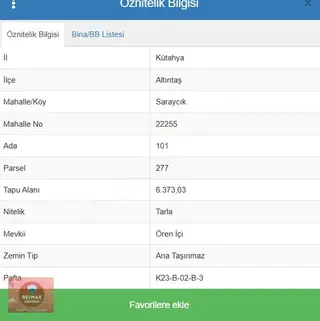 Kütahya Saraycıkta Elektrik Ve Suyu Bulunan 6.373 M² Tarla