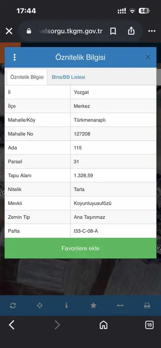 Satılık Tarla Bahçeye Uygun