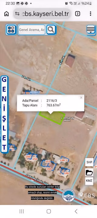 Tomarza Kurtuluş Mah. Konut İmarlı 764 M2 Satılık Arsa
