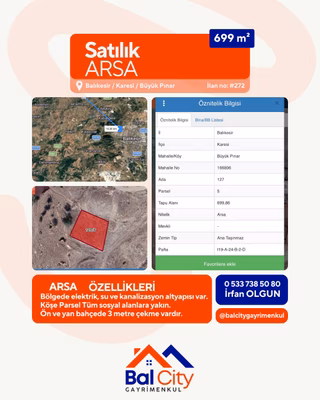 Balcity - Karesi'de Köşe Parsel 2 Kat İmarlı 700 M2 Arsa