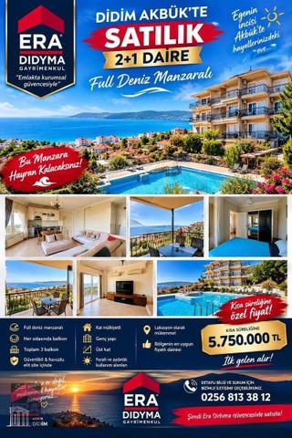 Didim Akbük De Satılık 2+1 Full Deniz Manzaralı