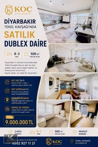 Tekel Kavşağında Satılık 8+2 Dubleks 2 Daire Fırsat