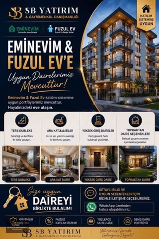 Sıfır 2+1 Arkat Daire Emnevime Katılıma Tamamı Uygun 1 Aya Tslim